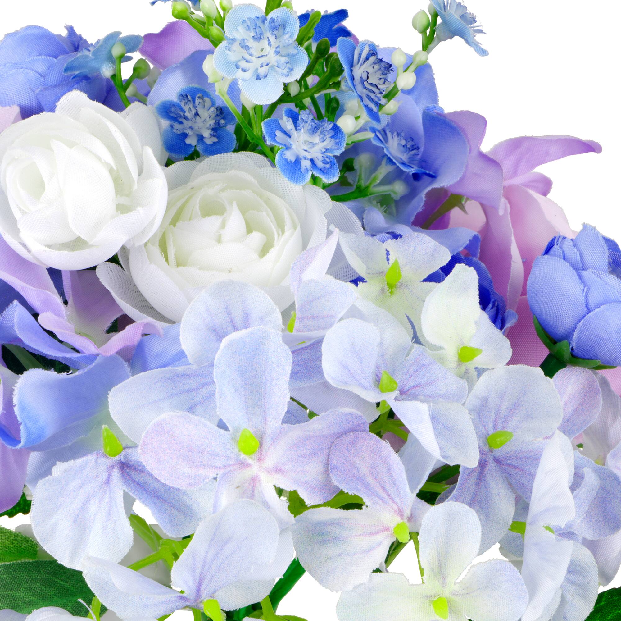 12" Blue & White Hydrangea, Rose & Mini Ranunculus Bouquet by Ashland®